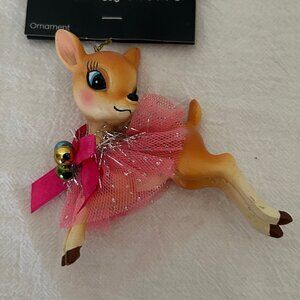 Adorable Little Reindeer in Pink Tutu Ornament NWT
